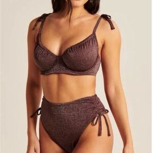 Abercrombie Shimmering Brown Bikini Set with matching swim skirt/cover up.